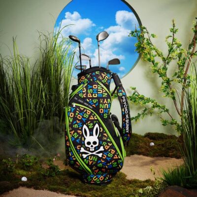 Men LIMITED EDITION STICKERED PB GOLF BAG Black | Psycho Bunny Golf Accessories