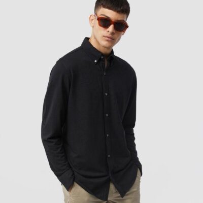 Men MENS ASTOR LONG SLEEVE COTTON PIQUE OXFORD SHIRT Black | Psycho Bunny Long Sleeves